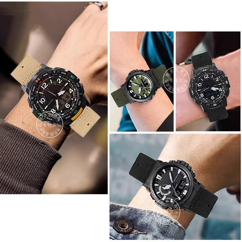 High-quality nylon canvas watchstrap For CASIO PROTREK PRT-B50/B70 PRW-35/60/61Y 23mmblack khaki green solid color men watchband