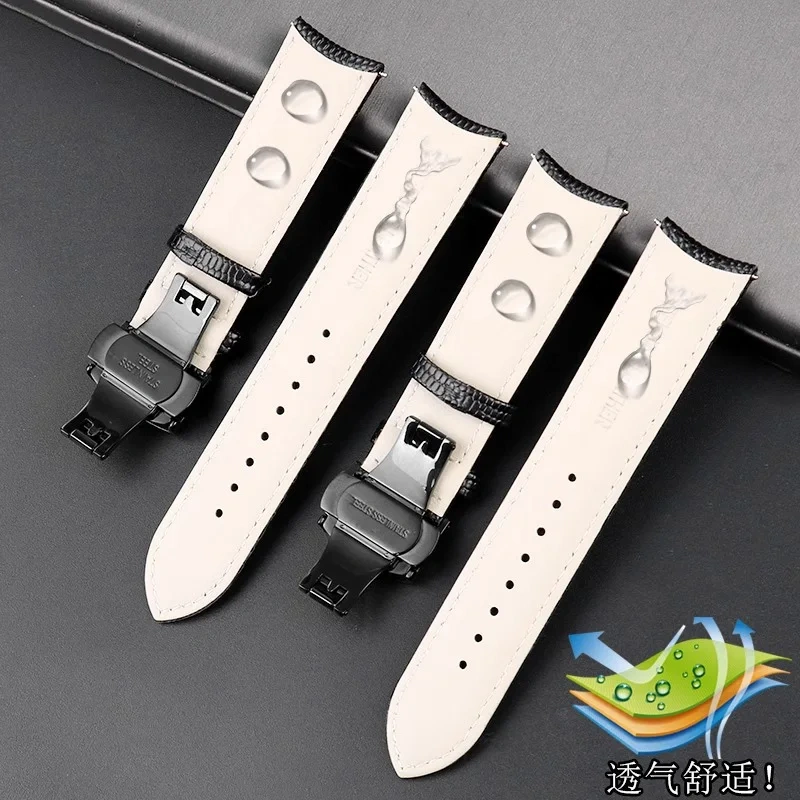 20MM 21MM 22MM Curved End Cowhide Watchband For Rossini 5793B04B 9633B04B Arc Mouth Lizard Pattern Tissot Strap Butterfly buckle