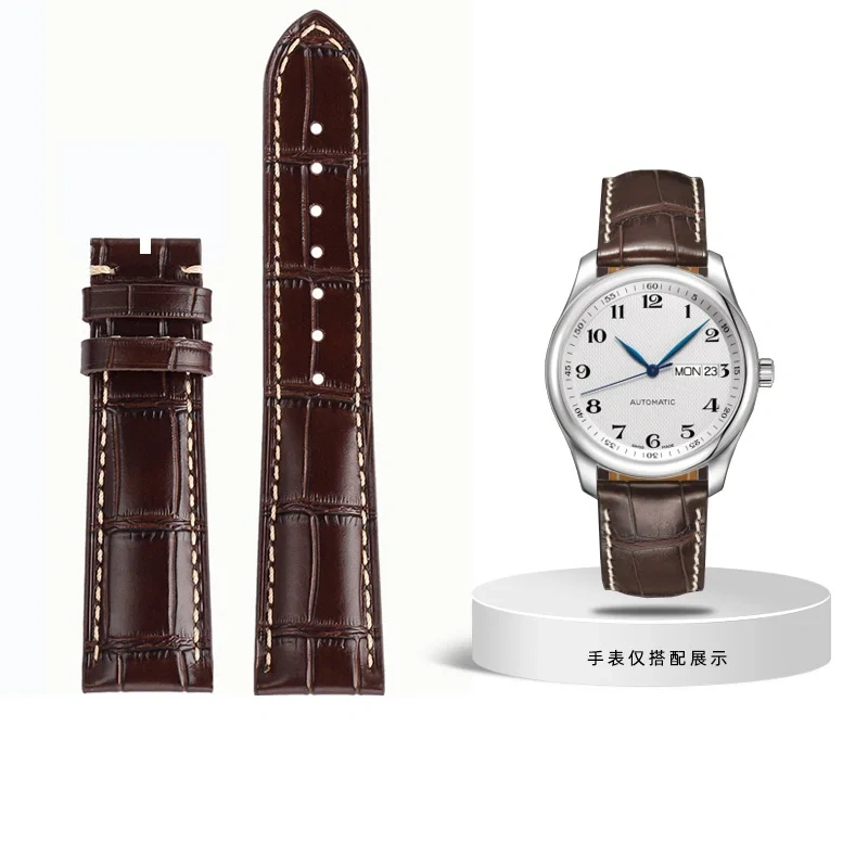 19mm 20mm 21mm Genuine Leather Watchband For Longines L2 L3 L4 Masters COLLECTION Watch men's Cowhide Strap Butterfly buckle