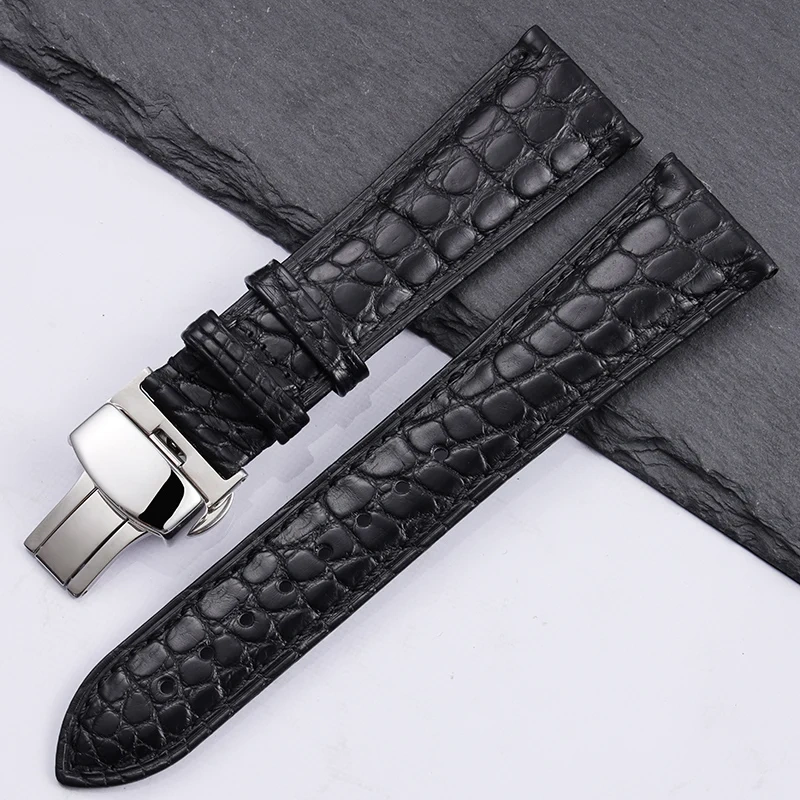 High quality Two-sided Crocodile Skin leather watch strap Butterfly clasp 19mm 20mm 21mm 22mm men metal Watchband soft bracelet