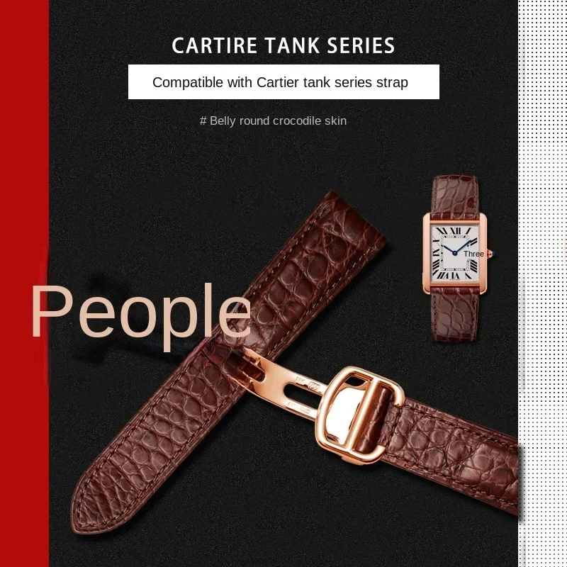 Black Brown blue watchband For Cartier crocodile strap Genuine leather tank Solo key London calibo Men's bracelet 20 22 23 24 25