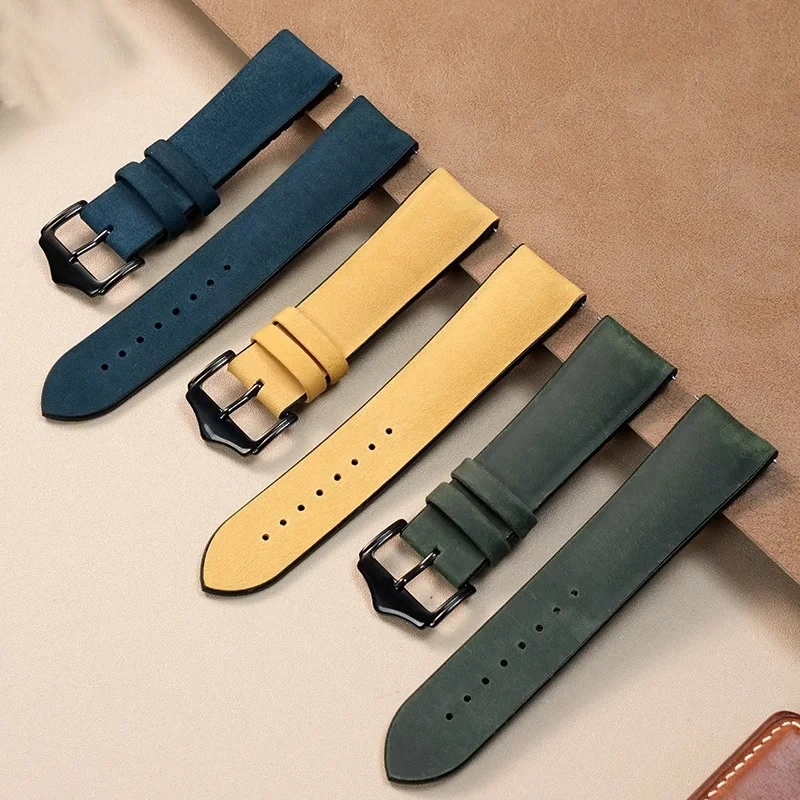 Frosted cowhide watch strap with composite silicone base for Samsung Galaxy for Huawei Watch GT3 4 5PRO Men's watch accessories