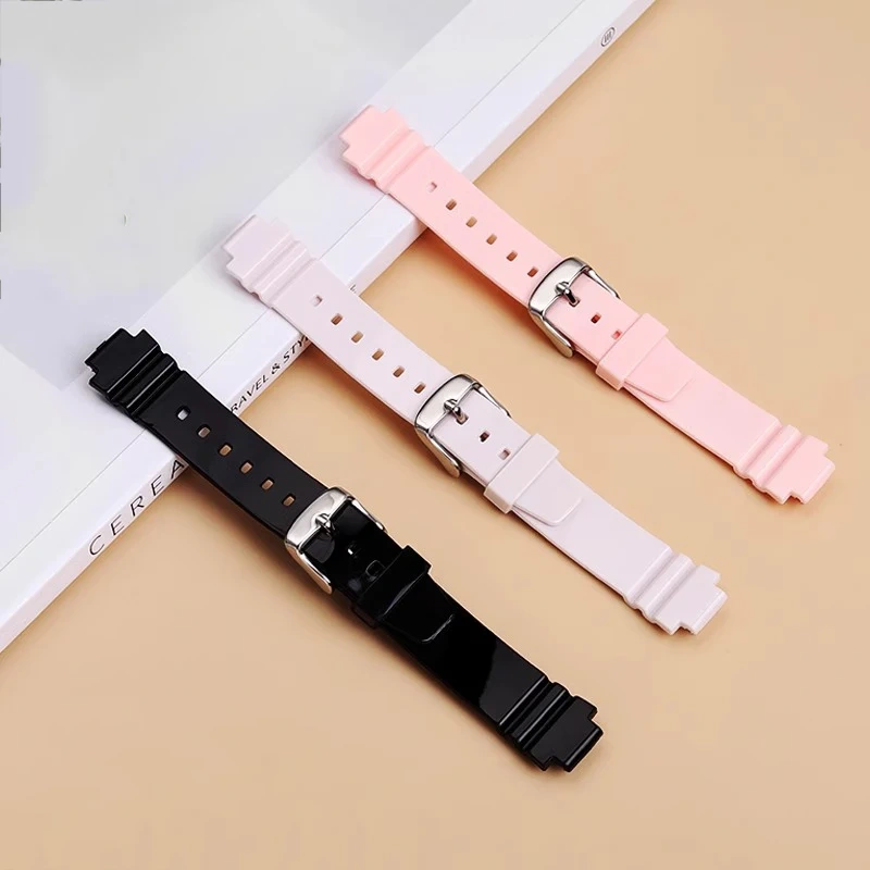 Silicone rubber watch strap 12mm Convex joint soft waterproof students black pink white men women watchband For CASIO LRW-250H