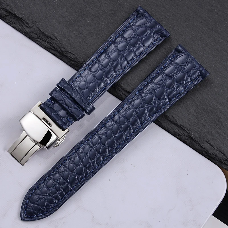 High quality Two-sided Crocodile Skin leather watch strap Butterfly clasp 19mm 20mm 21mm 22mm men metal Watchband soft bracelet