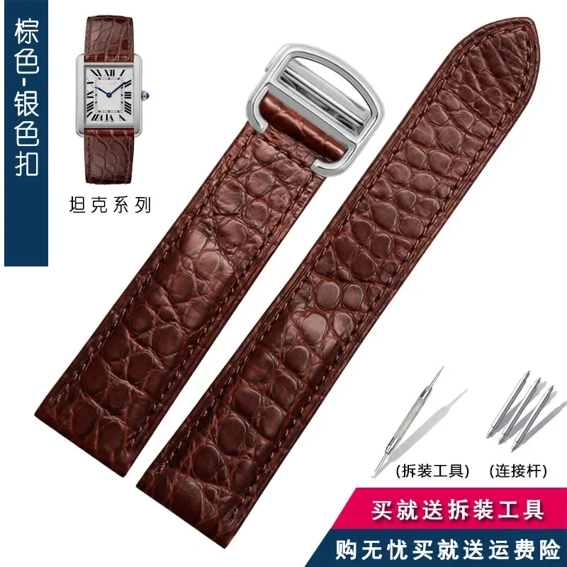 Black Brown blue watchband For Cartier crocodile strap Genuine leather tank Solo key London calibo Men's bracelet 20 22 23 24 25