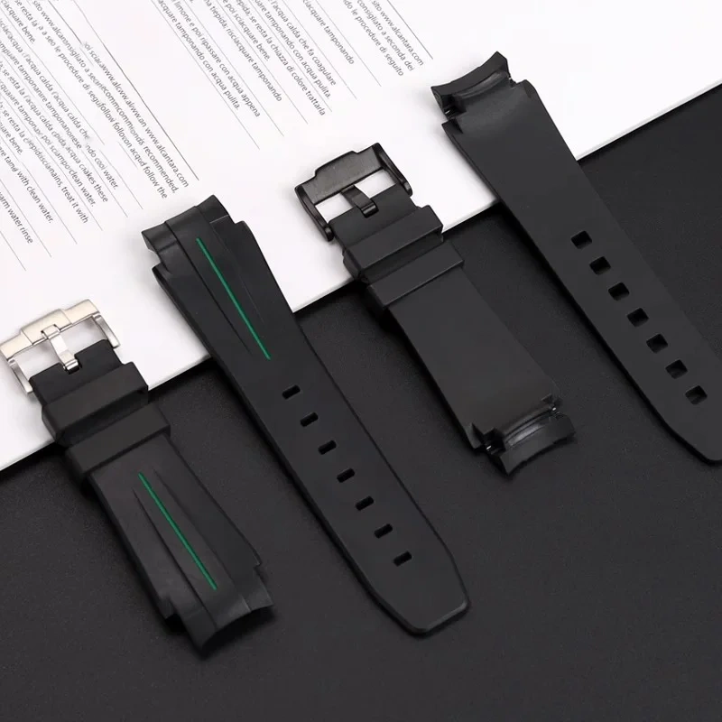 Silicone rubber watch strap 20mm 21mm Convex joint waterproof Black green men watchband For Rolex Yacht master Sea Dweller ANCON
