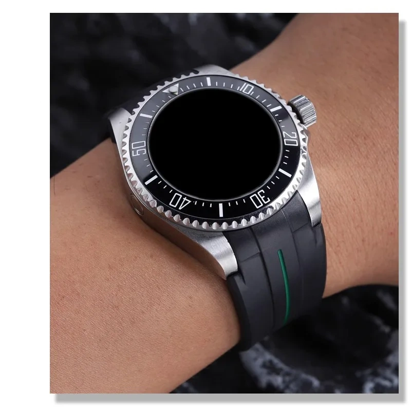 Silicone rubber watch strap 20mm 21mm Convex joint waterproof Black green men watchband For Rolex Yacht master Sea Dweller ANCON