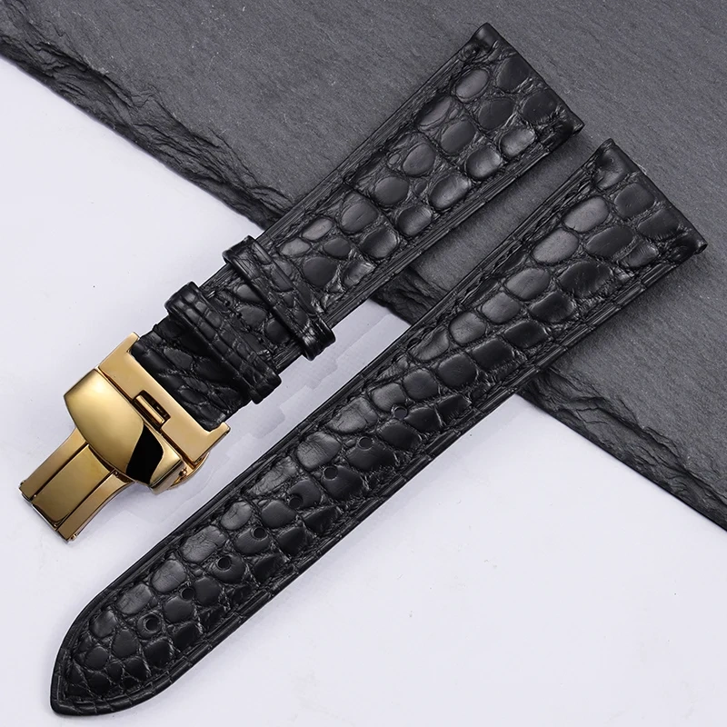 High quality Two-sided Crocodile Skin leather watch strap Butterfly clasp 19mm 20mm 21mm 22mm men metal Watchband soft bracelet