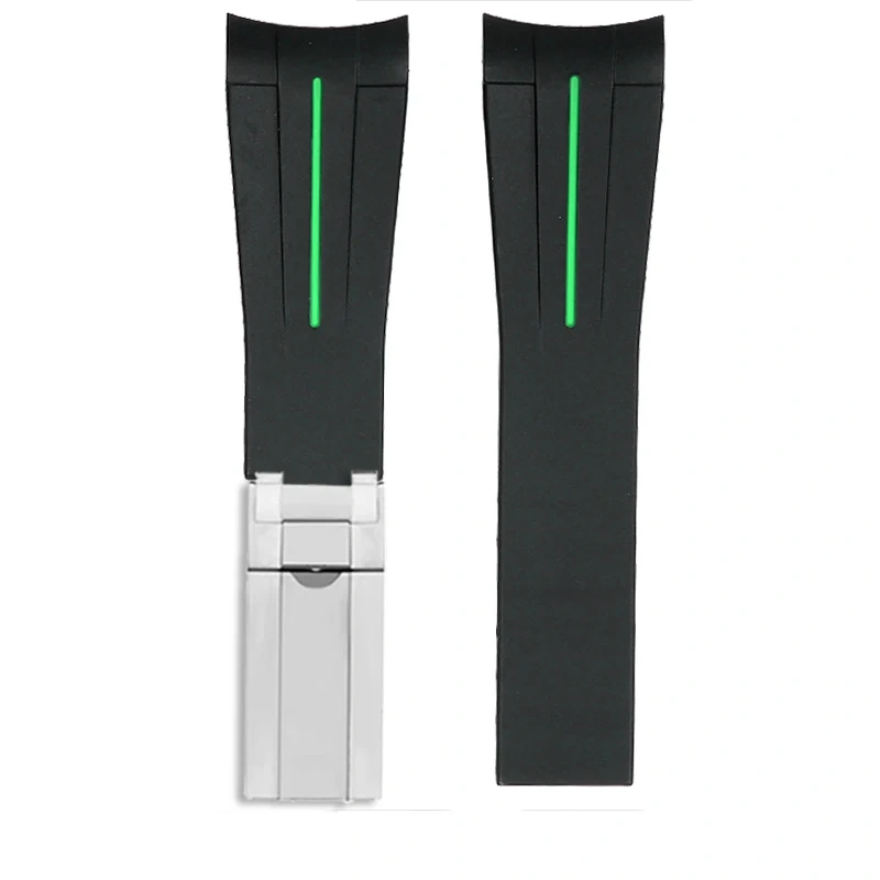 Silicone rubber watch strap 20mm black green blue white brown watchband Mineral watch lens calendar window For Rolex submariner