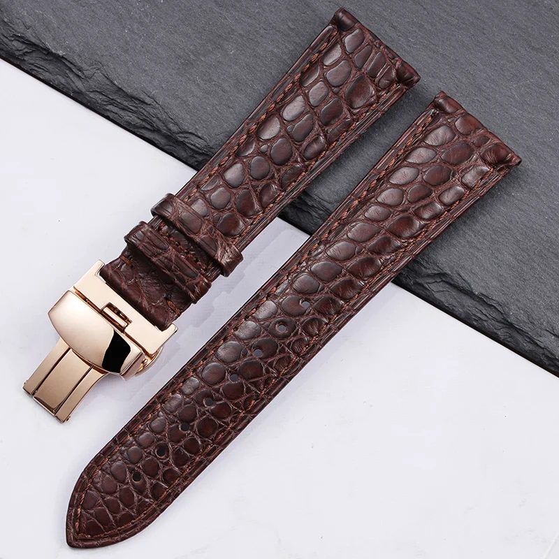 High quality Two-sided Crocodile Skin leather watch strap Butterfly clasp 19mm 20mm 21mm 22mm men metal Watchband soft bracelet