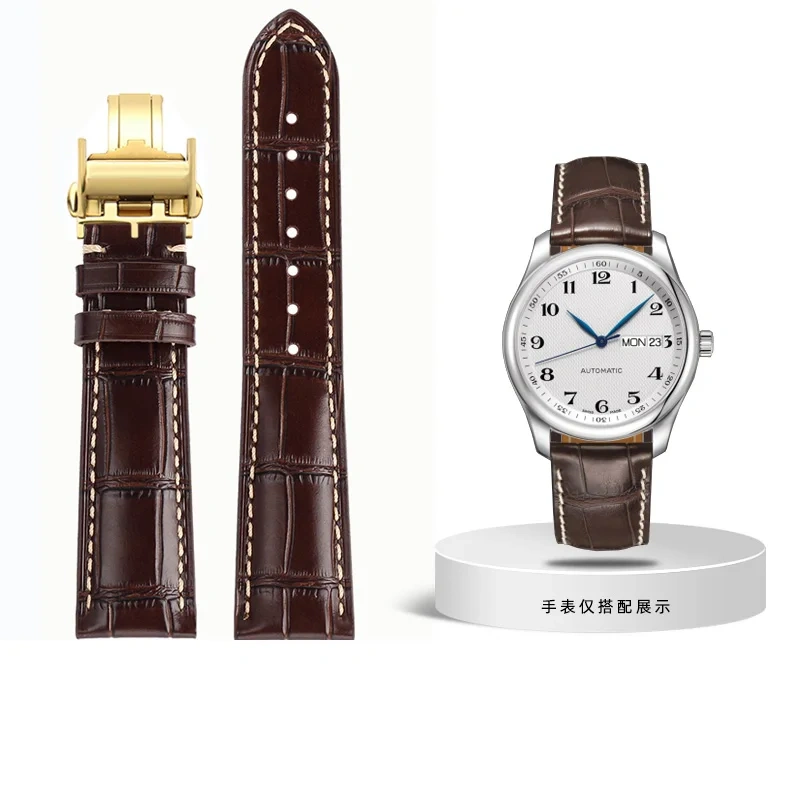 19mm 20mm 21mm Genuine Leather Watchband For Longines L2 L3 L4 Masters COLLECTION Watch men's Cowhide Strap Butterfly buckle