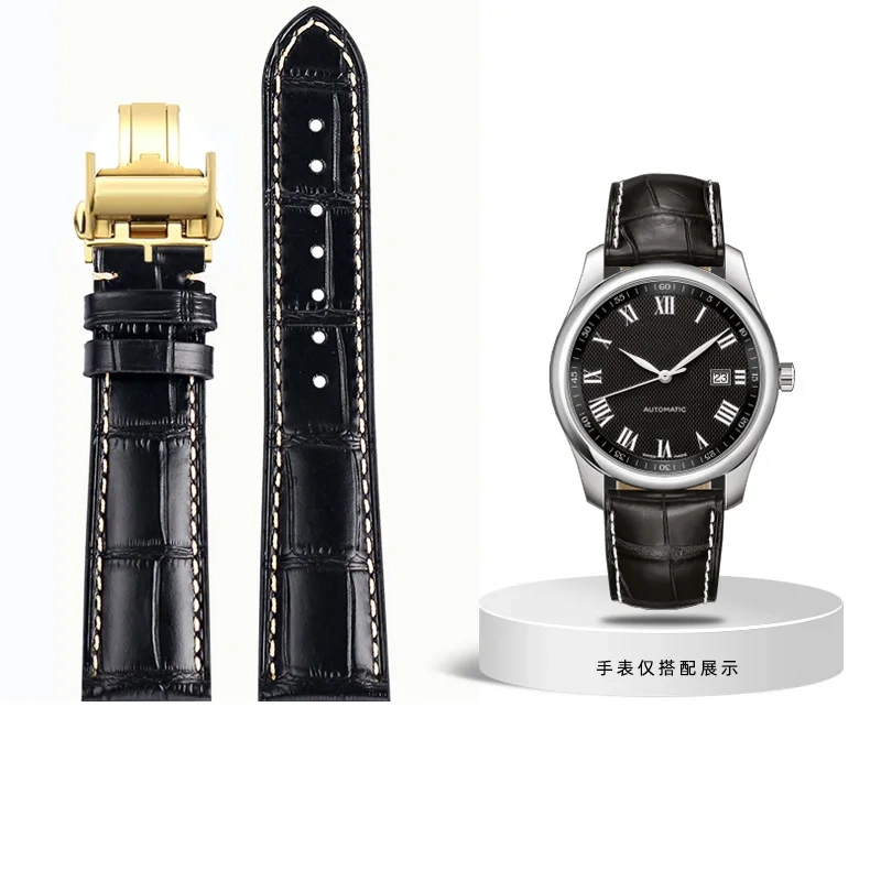 19mm 20mm 21mm Genuine Leather Watchband For Longines L2 L3 L4 Masters COLLECTION Watch men's Cowhide Strap Butterfly buckle