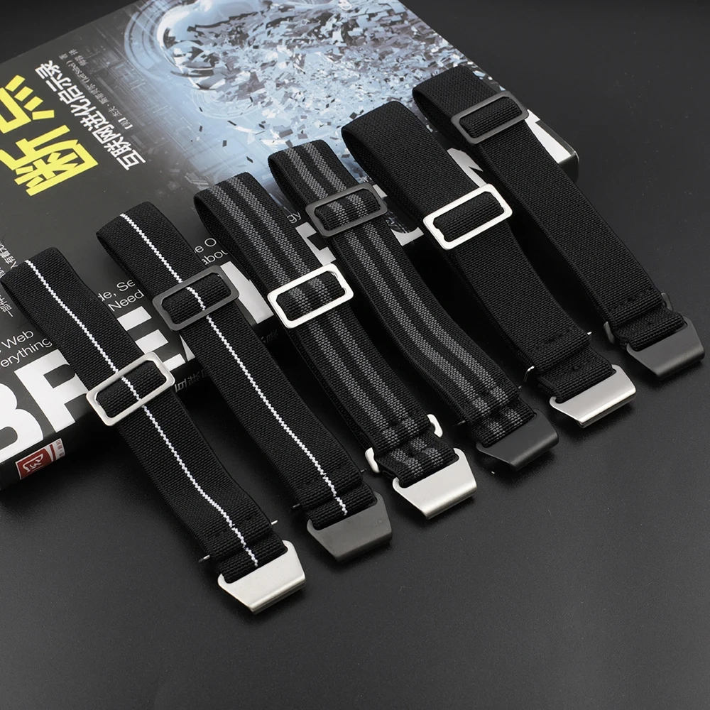 Premium French Troops Parachute Bag Elastic Watch Strap 18mm 20mm 22mm Nylon Watch Bands Universal Smart Watch Fabric Wristband