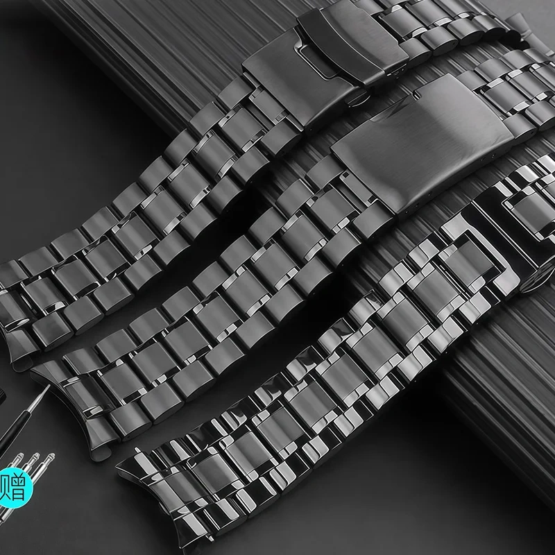 Curved End Stainless Steel Strap For Seiko Citizen Casio watch 18/20mm 22mm 24mm Metal Watchband Watch Chain Bracelet With tools