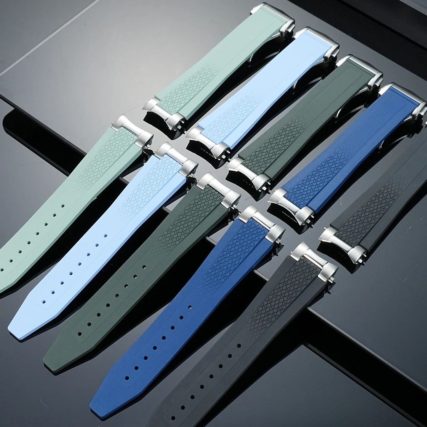 21mm Fluorous Rubber Watchband for Longines hydroconquest L3.781/L3.883.4 Conquest Sports Diving Watch Strap+Metal interface