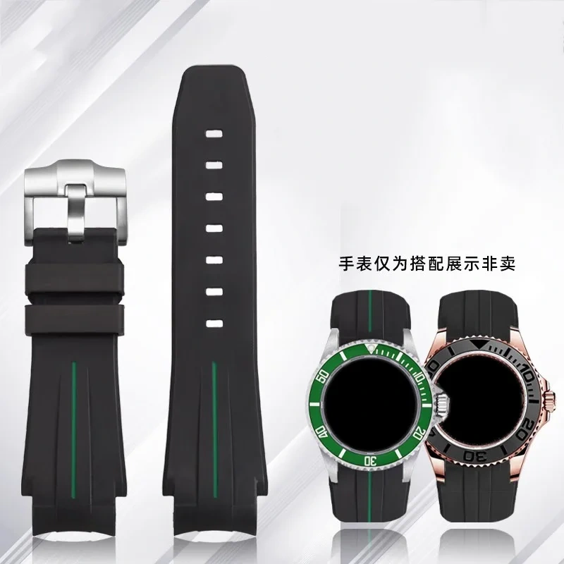 Silicone rubber watch strap 20mm 21mm Convex joint waterproof Black green men watchband For Rolex Yacht master Sea Dweller ANCON