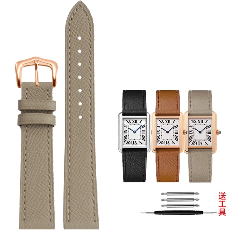 Cowhide watch strap for Cartier Tank SOLO London Clé de 14 16 18 20mm black brown white gray men women's watchband quick release