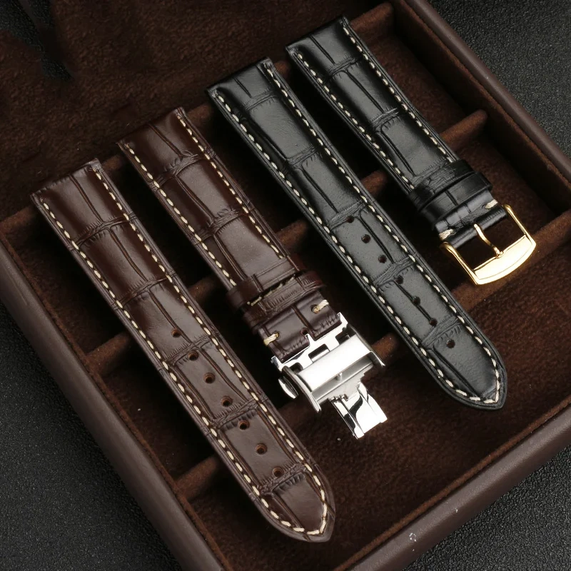 19mm 20mm 21mm Genuine Leather Watchband For Longines L2 L3 L4 Masters COLLECTION Watch men's Cowhide Strap Butterfly buckle