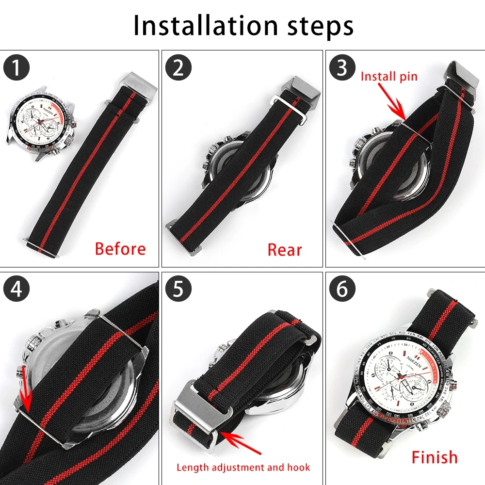 Premium French Troops Parachute Bag Elastic Watch Strap 18mm 20mm 22mm Nylon Watch Bands Universal Smart Watch Fabric Wristband