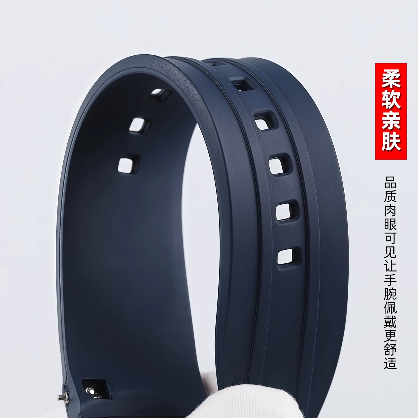 Arc interface Fluorous Rubber Strap For Longines Conquest Hydroconquest L3.781/L3.782/L3.742 watchband Men's Watch accessories