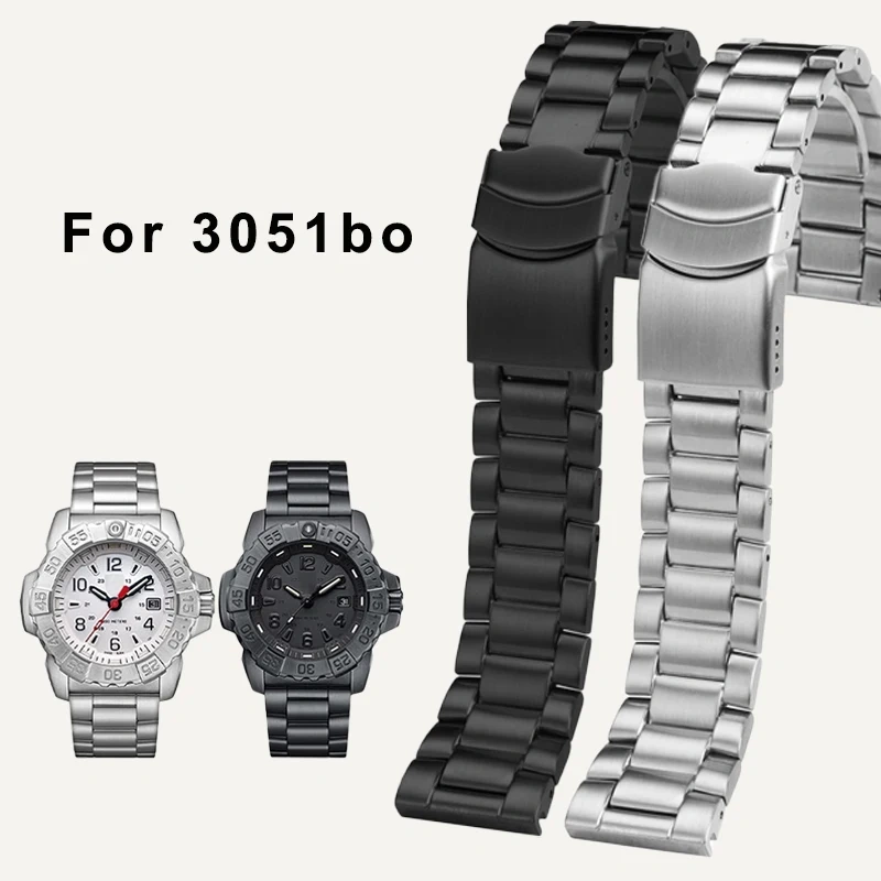 Stainless steel watch strap for Luminox 3051bo 22mm 23mm soild refined metal silver black watchband bracelet watch accessories