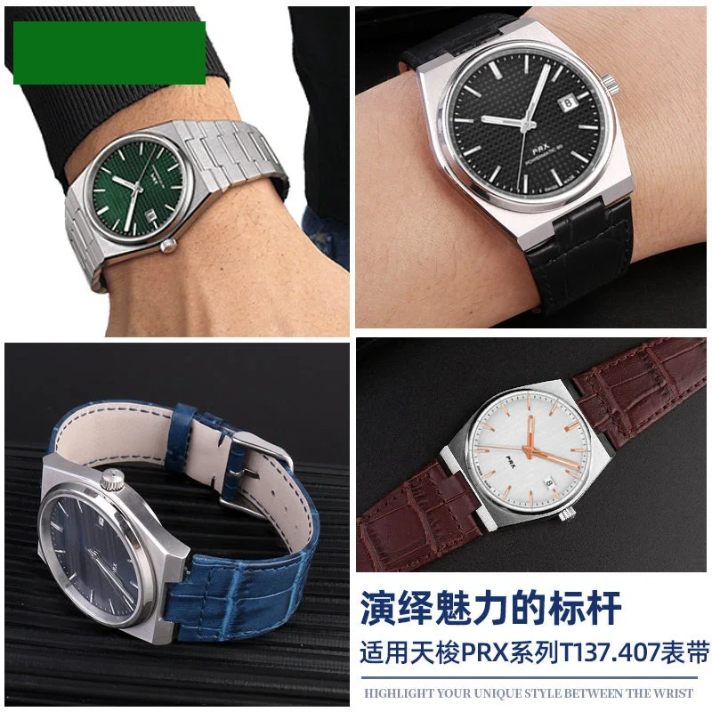 26*12mm Cowhide Watch Strap for Tissot PRX Series T137 407/410 series Wrist Band Replacement Bracelet Men Sport Watch Bracelet