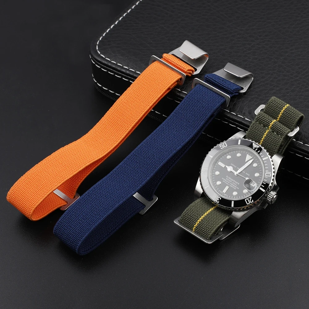 Premium French Troops Parachute Bag Elastic Watch Strap 18mm 20mm 22mm Nylon Watch Bands Universal Smart Watch Fabric Wristband