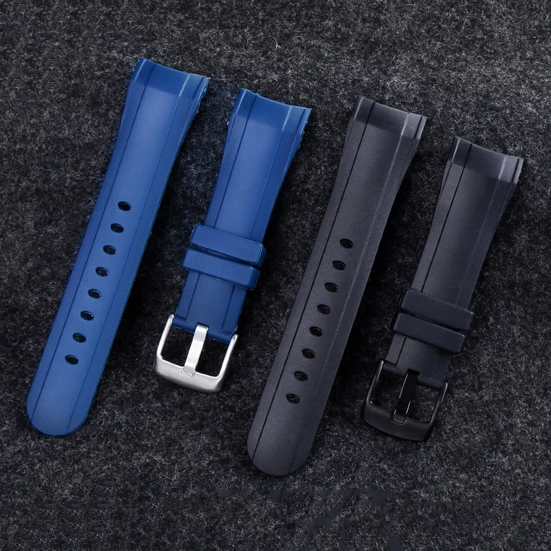 Silicone rubber watch strap 24mm Arc interface black blue waterproof watchband bracelet accessories For REEF TIGER Graham series