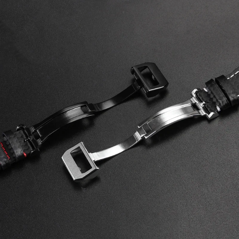 Cowhide lea/ther watch strap 20 21 22 Carbon fiber lines black red yellow white line watchband For IWC pilot Mark-xx portugieser