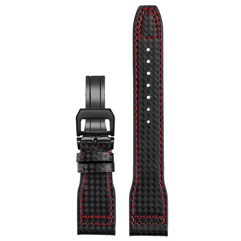 Cowhide lea/ther watch strap 20 21 22 Carbon fiber lines black red yellow white line watchband For IWC pilot Mark-xx portugieser