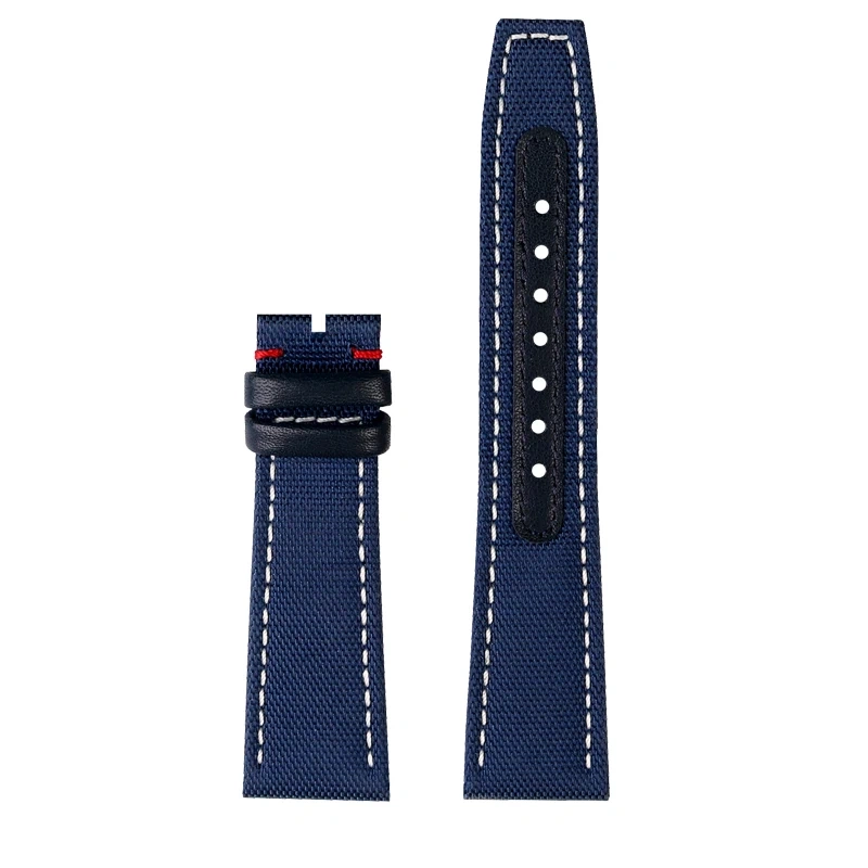 20 21 22mm nylon canvas spliced cowhide strap gray black blue white line watchband For IWC pilot mark-18/20 big pilots seires