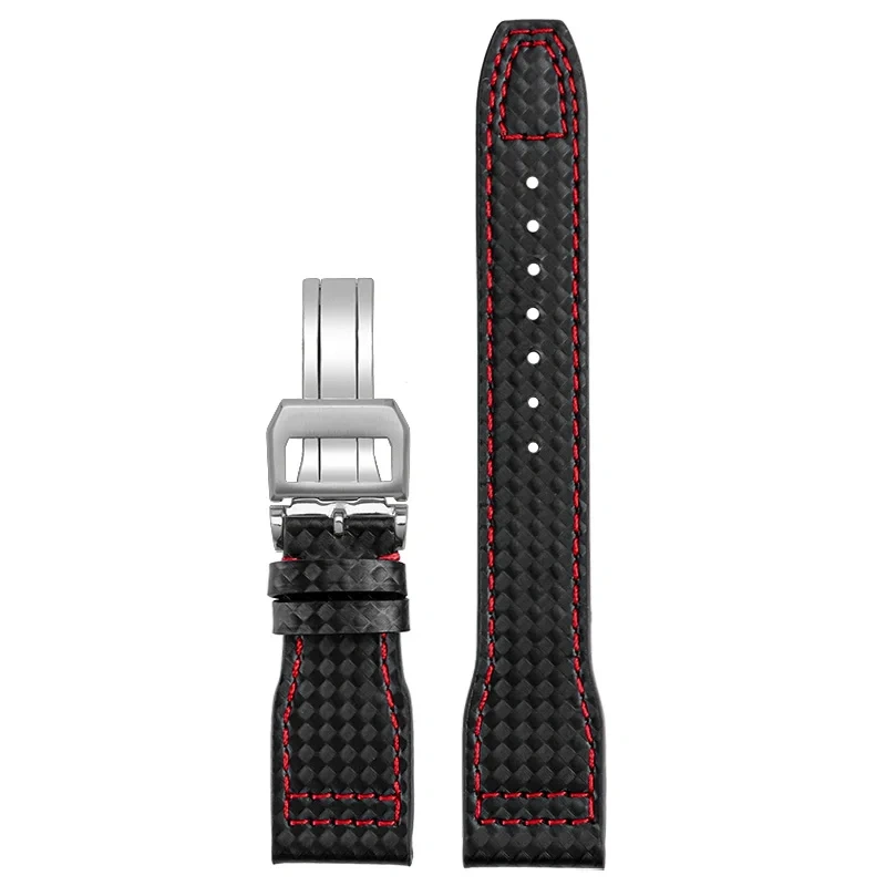 Cowhide lea/ther watch strap 20 21 22 Carbon fiber lines black red yellow white line watchband For IWC pilot Mark-xx portugieser