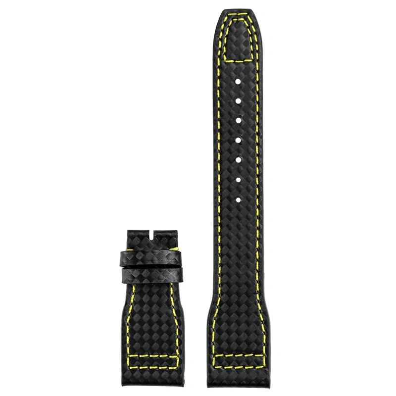 Cowhide lea/ther watch strap 20 21 22 Carbon fiber lines black red yellow white line watchband For IWC pilot Mark-xx portugieser