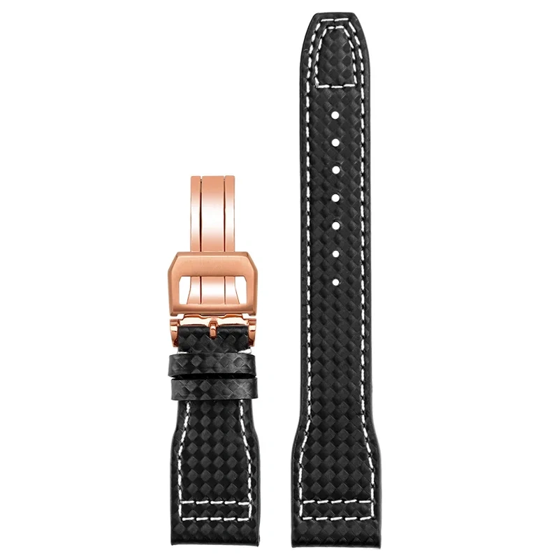 Cowhide lea/ther watch strap 20 21 22 Carbon fiber lines black red yellow white line watchband For IWC pilot Mark-xx portugieser
