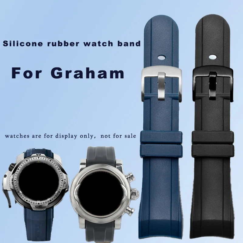 Silicone rubber watch strap 24mm Arc interface black blue waterproof watchband bracelet accessories For REEF TIGER Graham series