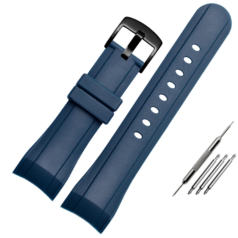 Silicone rubber watch strap 24mm Arc interface black blue waterproof watchband bracelet accessories For REEF TIGER Graham series