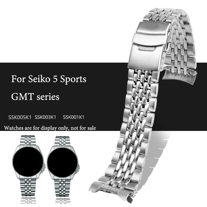 22mm curved 304 stainless steel watch strap waterproof silver watchband for Seiko 5 Sport GMT series SSK001K1 SSK003K1 SSK005K1