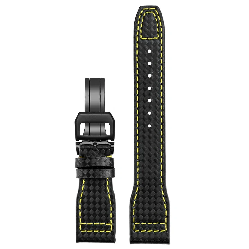 Cowhide lea/ther watch strap 20 21 22 Carbon fiber lines black red yellow white line watchband For IWC pilot Mark-xx portugieser
