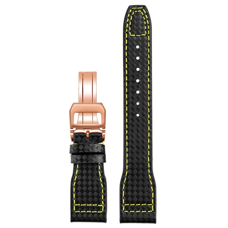 Cowhide lea/ther watch strap 20 21 22 Carbon fiber lines black red yellow white line watchband For IWC pilot Mark-xx portugieser