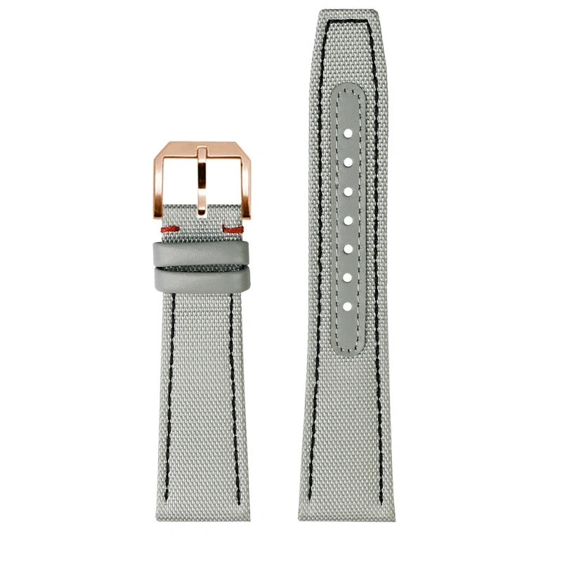 20 21 22mm nylon canvas spliced cowhide strap gray black blue white line watchband For IWC pilot mark-18/20 big pilots seires