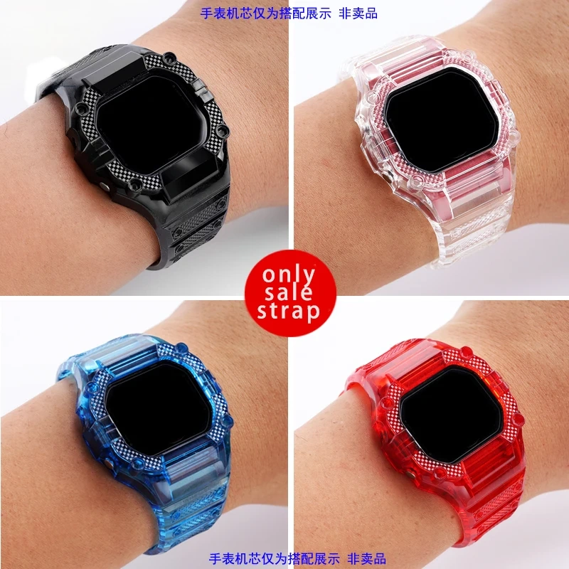 Jelly transparent watch strap set All-in-one tool free black red blue plain Watch band set For CASIO G-SHOCK series DW5600/5610
