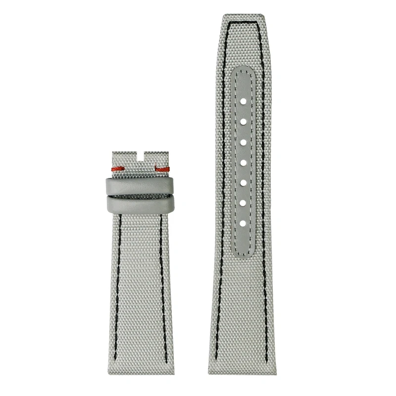 20 21 22mm nylon canvas spliced cowhide strap gray black blue white line watchband For IWC pilot mark-18/20 big pilots seires