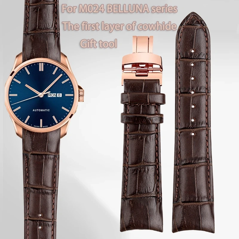 20 21mm The first layer of cowhide leather curved interface strap black brown watchband For Mido BELLUNA M024407A m024630a M024