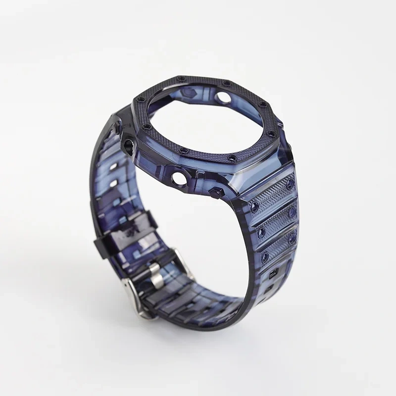 TPU/silicone/rubber Watch band set Soft and light Jelly Transparent black blue plain colour strap case For CASIO G-SHOCK GA2100