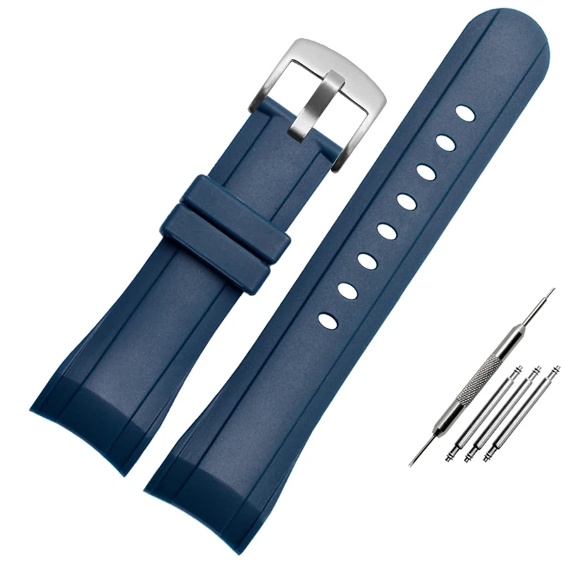 Silicone rubber watch strap 24mm Arc interface black blue waterproof watchband bracelet accessories For REEF TIGER Graham series