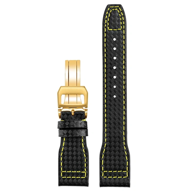 Cowhide lea/ther watch strap 20 21 22 Carbon fiber lines black red yellow white line watchband For IWC pilot Mark-xx portugieser