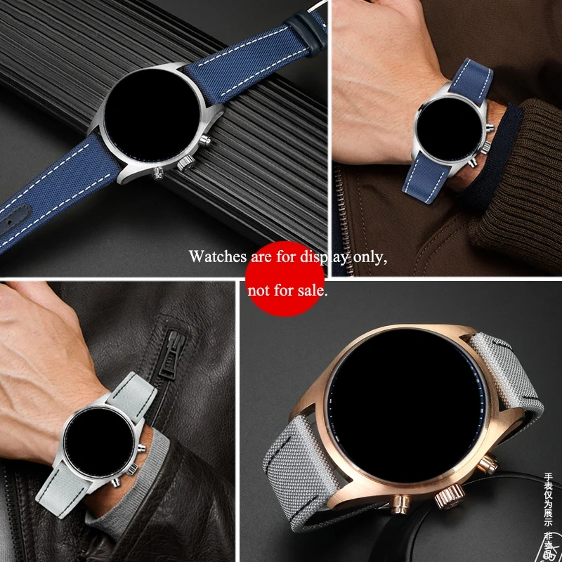 20 21 22mm nylon canvas spliced cowhide strap gray black blue white line watchband For IWC pilot mark-18/20 big pilots seires