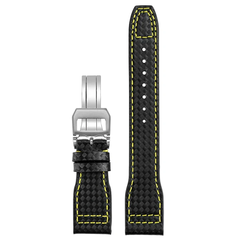 Cowhide lea/ther watch strap 20 21 22 Carbon fiber lines black red yellow white line watchband For IWC pilot Mark-xx portugieser