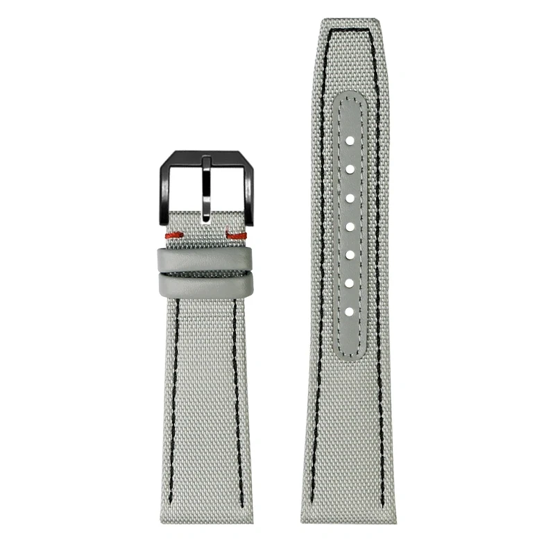 20 21 22mm nylon canvas spliced cowhide strap gray black blue white line watchband For IWC pilot mark-18/20 big pilots seires