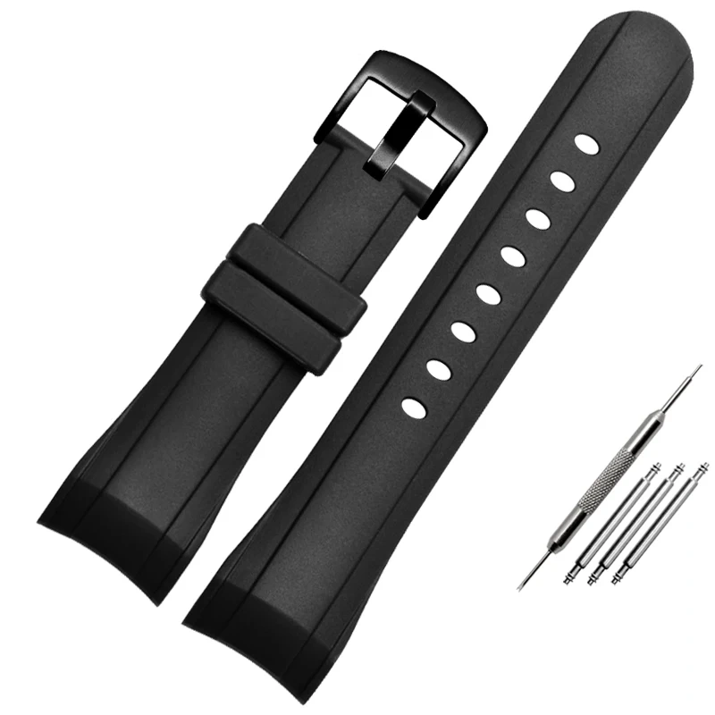 Silicone rubber watch strap 24mm Arc interface black blue waterproof watchband bracelet accessories For REEF TIGER Graham series